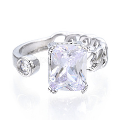 Clear Cubic Zirconia Rectangle Open Cuff Ring&nbsp;RJEW-N039-02P