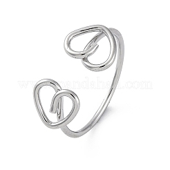 Heart 304 Stainless Steel Open Cuff Rings for Women&nbsp;RJEW-F174-07P