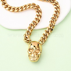 304 Stainless Steel Skull Pendant Cuban Link Chain Necklaces&nbsp;NJEW-C099-06G