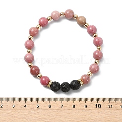 Adjustable Natural Rhodonite and Natural Lava Rock Stretch Bracelets&nbsp;BJEW-JB14150-01