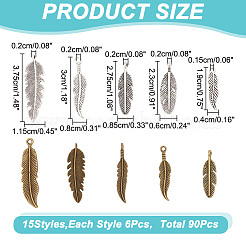90pcs 15 style Tibetan Style Alloy Pendants&nbsp;TIBEP-AR0001-12