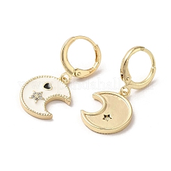 Moon & Star Real 18K Gold Plated Brass Dangle Leverback Earrings&nbsp;EJEW-L268-029G-01