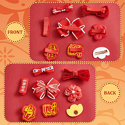 Chinese New Year Bowknot Flower Cloth Alligator Hair Clips Set&nbsp;OHAR-WH0021-31D