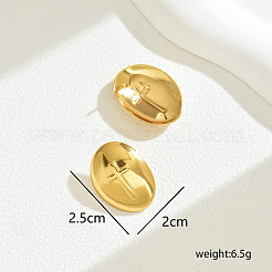 Stylish Oval with Cross Pattern 201 Stainless Steel Stud Earrings&nbsp;EK8654