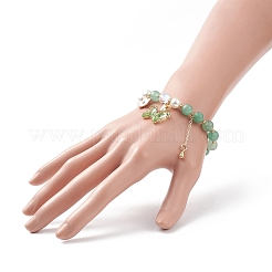 Round Natural Green Aventurine & Shell Pearl Beaded Stretch Bracelet&nbsp;BJEW-TA00191-02