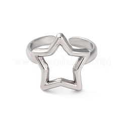 304 Stainless Steel Hollow Star Open Cuff Rings for Women&nbsp;RJEW-K258-07P