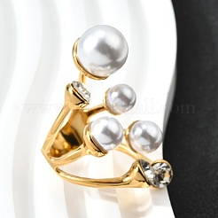 304 Stainless Steel & Cubic Zirconia & Plastic Cuff Rings for Women&nbsp;RJEW-M102-01G