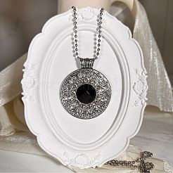 European style Alloy Crystal Rhinestone & Black Resin Flower Pendant Ball Chain Necklaces for Women&nbsp;PH9473