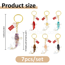 7Pcs Resin with Natural & Synthetic Gemstone & Lampwork Inside Keychain&nbsp;KEYC-FH00095