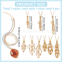 9Pcs 9 Styles Star Brass Empty Macrame Pouch Pendant Necklaces&nbsp;NJEW-WR00003