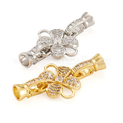 2Pcs 2 Colors Brass Micro Pave Clear Cubic Zirconia Fold Over Clasps&nbsp;ZIRC-PJ0001-11