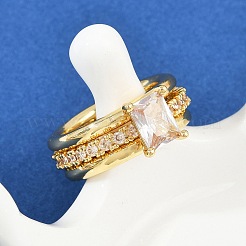 Brass Micro Pave Cubic Zirconia Plain Band Finger Rings for Women&nbsp;RJEW-P160-01E-G