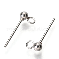 Non-Tarnish Original Color 304 Stainless Steel Ball Post Stud Earring Findings&nbsp;STAS-C018-23P-03