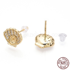 925 Sterling Silver Micro Pave Cubic Zirconia Stud Earring Findings&nbsp;STER-T004-40G