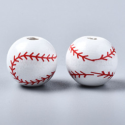 Painted Natural Wood European Beads&nbsp;WOOD-S057-048