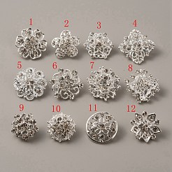 12Pcs 12 Style Rhinestone Flower Safety Pin Brooch&nbsp;JEWB-WH0029-25S
