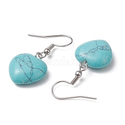 Synthetic Turquoise Heart Lariat Necklace & Dangle Earring Sets&nbsp;SJEW-JS01303