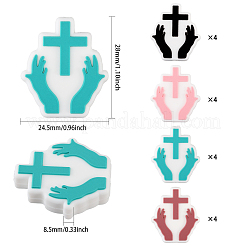 16Pcs 4 Colors Hand with Cross Silicone Beads&nbsp;SIL-GL0001-07