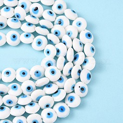 Flat Round Evil Eye Lampwork Bead Strands&nbsp;LAMP-R118-07
