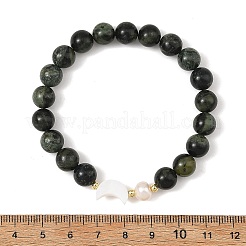 Round Natural Mixed Gemstone & Natural Shell & Pearl Beaded Stretch Bracelets&nbsp;BJEW-JB14377
