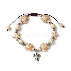 Starfish & Turtle Synthetic Turquoise Braided Beaded Bracelets&nbsp;BJEW-JB10926-02