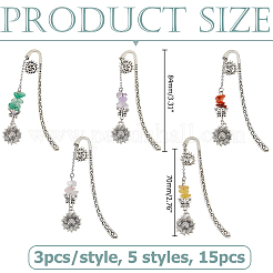 15Pcs 5 Styles Tibetan Style Alloy Bookmarks&nbsp;AJEW-HS00006