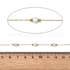 Handmade 304 Stainless Steel ABS Plastic Pearl Beaded Round Link Chains&nbsp;CHS-L032-01G-06