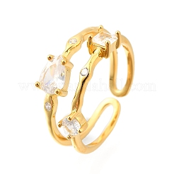 Teardrop 925 Sterling Silver Cubic Zirconia Adjustable Cuff Rings for Women&nbsp;RJEW-S631-02G
