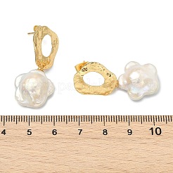 Brass Natural Keshi Pearl Stud Dangle Earrings&nbsp;EJEW-JE07093