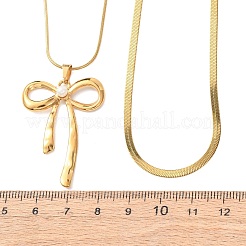 304 Stainless Steel Bowknot Pendant Double Layer Necklaces for Women&nbsp;LS-NJEW-Z108-01G