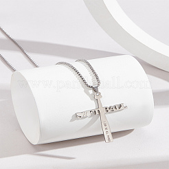 1Pc Stainless Steel Letter Cross Pendant Box Chain Necklaces for Men&nbsp;NJEW-LP0001-18