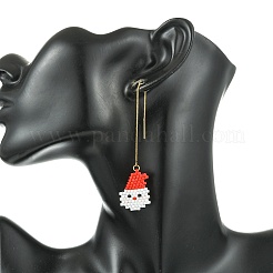 Christmas 304 Stainless Steel with Glass Cylinder Seed Beads Ear Thread&nbsp;EJEW-MZ00817