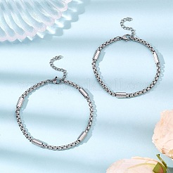 2Pcs 2 Styles Tarnish Resistant 304 Stainless Steel Box Chains Bracelets for Couples&nbsp;BJEW-JB12634