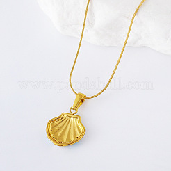 3Pcs European Stainless Steel Enamel Scallop Shell Shaped Pendant Necklaces for Women and Girls&nbsp;FG4025