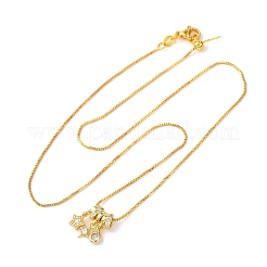 Brass Pave Clear Cubic Zirconia Pendant Box Chain Adjustable Slider Necklaces&nbsp;NJEW-D348-03C-G