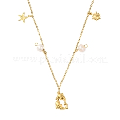 Summer Beach 304 Stainless Steel & ABS Imitation Pearl Pendant Necklaces&nbsp;NJEW-P314-01G