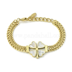 Natural Shell Clover Link Bracelets with 304 Stainless Steel Chains&nbsp;BJEW-Q775-08G