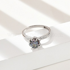 Rhodium Plated 925 Sterling Silver Moissanite Adjustable Rings for Women&nbsp;RJEW-U038-04P