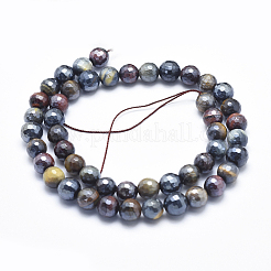 Electroplate Natural Yellow Blue Tiger Eye(Dyed & Heated) Beads Strands&nbsp;G-K256-03-8mm