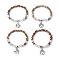 4Pcs Wood Round Bead Charm Bracelets for Women&nbsp;BJEW-JB11645