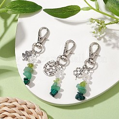 3Pcs 3 Styles Natural Peridot & Quartz Crystal & Green Aventurine & Malachite Chips Pendant Decorations&nbsp;HJEW-JM02338