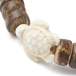 Natural Coconut Disc & Synthetic Turquoise Turtle Beaded Stretch Bracelet for Women&nbsp;BJEW-JB09700-05