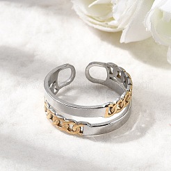 Adjustable 304 Stainless Steel Cuff Rings for Women&nbsp;RJEW-B150-01GP-04