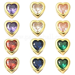 6Pcs 3 Colors Brass Micro Pave Cubic Zirconia Heart Slide Charms&nbsp;ZIRC-YW0001-36A
