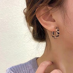 C-Shaped with Leopard Print 925 Sterling Silver Acrylic Stud Earrings&nbsp;FS-WG2B12E-01