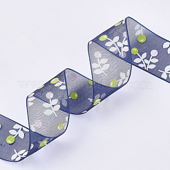 Flower Pattern Printed Polyester Organza Ribbons&nbsp;ORIB-Q034-01