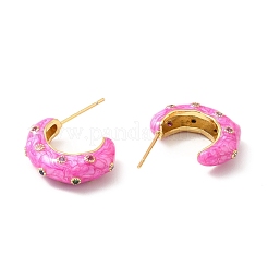 Enamel Moon Stud Earrings with Cubic Zirconia&nbsp;EJEW-F281-20G
