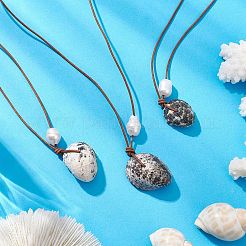 Summer Beach Natural Cultured Freshwater Pearl & Natural Shell Pendant Necklaces&nbsp;NJEW-JN05100-05