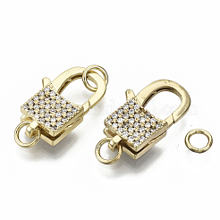 Brass Micro Pave Clear Cubic Zirconia Lobster Claw Clasps&nbsp;ZIRC-S066-203-NF