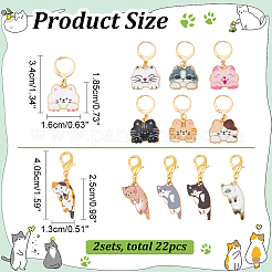 2 Sets 2 Style Cat Alloy Enamel Charm Locking Stitch Marker&nbsp;HJEW-NB0002-11